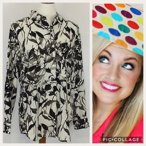 Philosophy Button Down Cream / Brown Top SZ 10 NEW